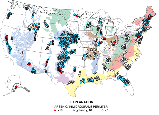Arsenic contaminants in drinking well water map 